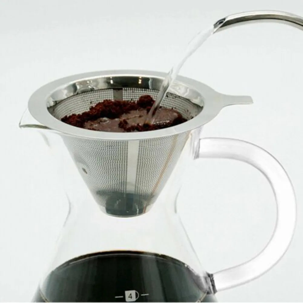 Stainless Steel Coffee Filter Over Portable Pour Reusable Small And Light Compact Cone Dripper Hot Water Mesh New